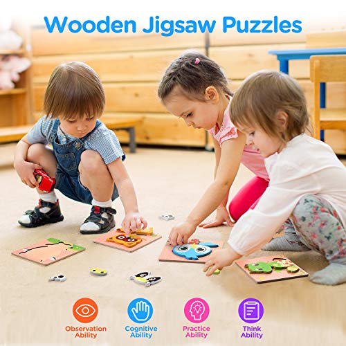 Joyjoz Infantiles Puzzles de Madera 4 PCS Puzzle Animales Juguetes Montessori con Bolso de Almacenamiento Juegos Educativos para Niños de 3 años Niños Niñas