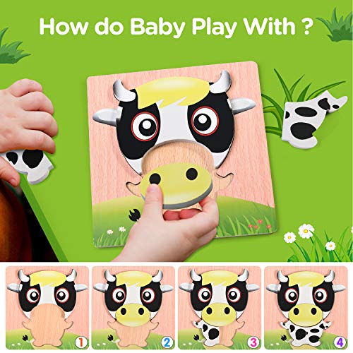 Joyjoz Infantiles Puzzles de Madera 4 PCS Puzzle Animales Juguetes Montessori con Bolso de Almacenamiento Juegos Educativos para Niños de 3 años Niños Niñas