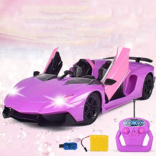 JSLCCT Coche RC Coche de control remoto de 5 vías Un botón Puerta abierta Chica Corazón Rosa Control remoto Coche deportivo 1/12 Niños Niña Coche de juguete, Carreras de alta velocidad, Camión RC Rega