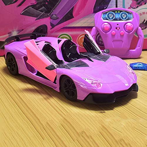 JSLCCT Coche RC Coche de control remoto de 5 vías Un botón Puerta abierta Chica Corazón Rosa Control remoto Coche deportivo 1/12 Niños Niña Coche de juguete, Carreras de alta velocidad, Camión RC Rega