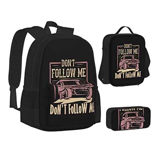 Juego de 3 bolsas escolares para niños y niñas, no me sigas Im Lost Too School Mochila+Fiambrera aislada+Estuche para lápices para adolescentes, niños de 17 pulgadas, mochila