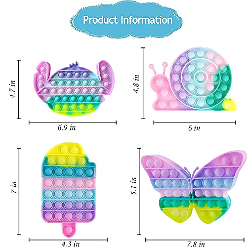 Juego de 4 juguetes antiestrés con forma de mariposa, juguete antiestrés, juego de juguete, paquete de poppit Box Fitgetoys Figet Caracoles Rainbow Sensory juego anti estrés original Auto Fidgettoys