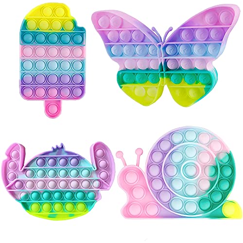 Juego de 4 juguetes antiestrés con forma de mariposa, juguete antiestrés, juego de juguete, paquete de poppit Box Fitgetoys Figet Caracoles Rainbow Sensory juego anti estrés original Auto Fidgettoys