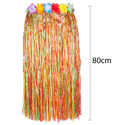 Juego de 6 faldas hawaianas de hierba con guirnaldas Lei y gafas de piña elegidas entre paja o falda múltiple, para verano, playa, hawaiana, tropical, disfraz de fiesta, multicolor, Talla única