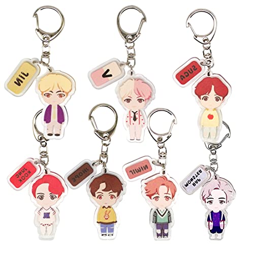 Juego de 7 Llaveros Kpop BTS, Llavero de Pvc, Llavero de Equipo de Estudiantes, DecoracióN de Mochila, Bolso de Mano, Accesorios Bonitos, Gran Accesorio Para Fanáticos Del Anime