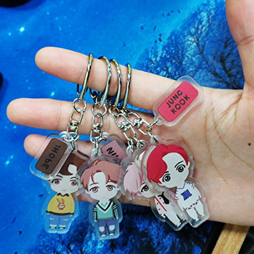 Juego de 7 Llaveros Kpop BTS, Llavero de Pvc, Llavero de Equipo de Estudiantes, DecoracióN de Mochila, Bolso de Mano, Accesorios Bonitos, Gran Accesorio Para Fanáticos Del Anime