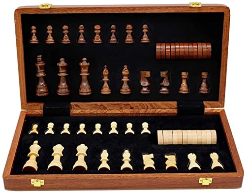 Juego de ajedrez magnético de Madera Plegable 2 en 1 para Adultos / Caja de Piezas de ajedrez, Piezas de ajedrez de 3 Pulgadas de Altura King / 2 Queen Extra Gratis / Juego de Tablero de dam