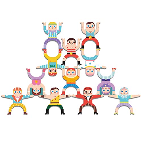 Juego de apilamiento de madera Hércules en forma de apilamiento de juguete Bloques de equilibrio Juego Montessori Juguete para niño y niña mayores de 3 años (12PCS)