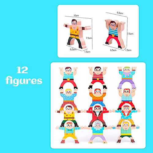 Juego de apilamiento de madera Hércules en forma de apilamiento de juguete Bloques de equilibrio Juego Montessori Juguete para niño y niña mayores de 3 años (12PCS)