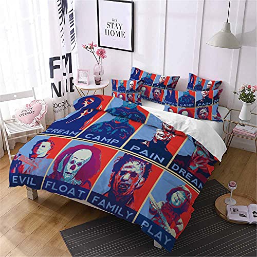 Juego de cama infantil Crime Thriller Maldición de Chucky Thriller - Juego de cama infantil con impresión HD, 1 funda de edredón y 2 fundas de almohada (Chucky3, 135 x 200 cm + 50 x 75 cm x 2)