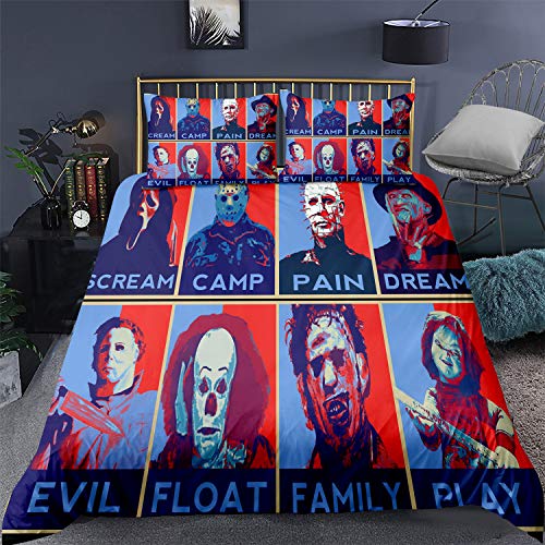 Juego de cama infantil Crime Thriller Maldición de Chucky Thriller - Juego de cama infantil con impresión HD, 1 funda de edredón y 2 fundas de almohada (Chucky3, 135 x 200 cm + 50 x 75 cm x 2)