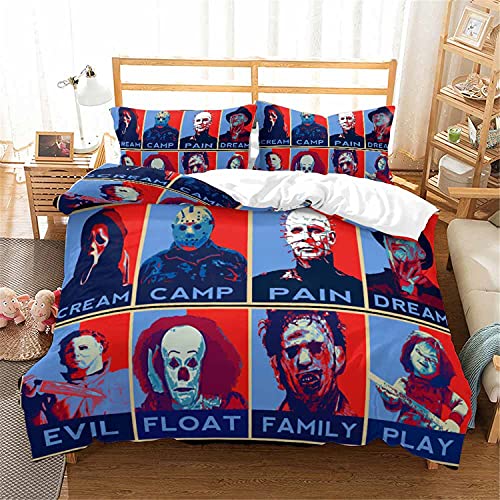 Juego de cama infantil Crime Thriller Maldición de Chucky Thriller - Juego de cama infantil con impresión HD, 1 funda de edredón y 2 fundas de almohada (Chucky3, 135 x 200 cm + 50 x 75 cm x 2)