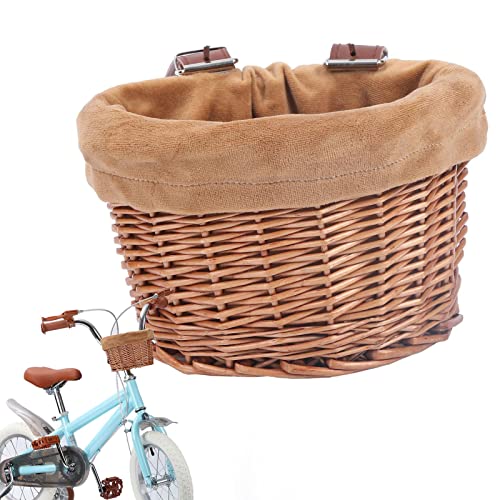 Juego de canastas para bicicleta, juego de canastas de campanas de bicicleta para regalos navideños, juego de canastas de mimbre para manubrio de bicicleta con serpentinas de colores y pegatinas para