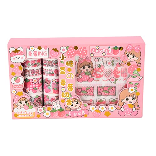 Juego de Cintas Washi de 10 Piezas, Juego de Adhesivos de Cinta Adhesiva Little Jelly Bean, Cinta Decorativa para álbumes de Recortes, Diarios, Decoración de Bricolaje Y(batido de Fresa)