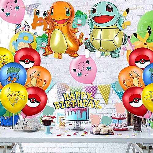 Juego de decoración para fiestas de cumpleaños, globos con texto "Happy Birthday", globos de Pokémon para niños