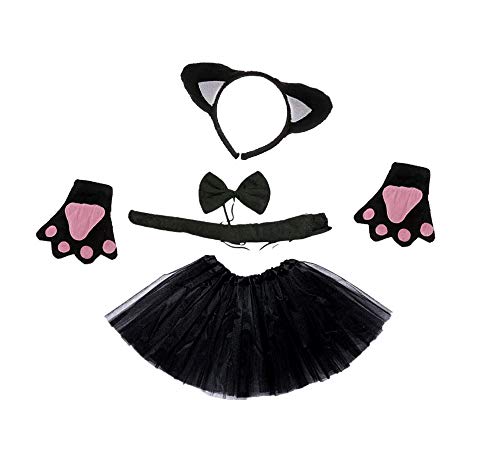 Juego de disfraz de gato – gato negro – niña – tutú – diadema – guantes – mariposa – cola – disfraz – accesorios – Carnaval – Halloween – color negro – Idea regalo para Navidad y cumpleaños