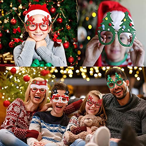 Juego de Fiesta de Navidad ​Traje,Juego de 6 gafas de Navidad y 6 gorros de Navidad, gafas divertidas, gafas de fiesta, decoración navideña.