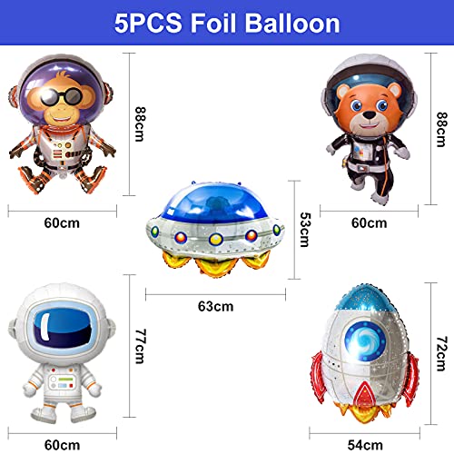 Juego de globos espaciales, 5 unidades, nave espacial, cohetes, espaciadores, suministros para fiestas de cumpleaños, decoración de globos para niños y niñas