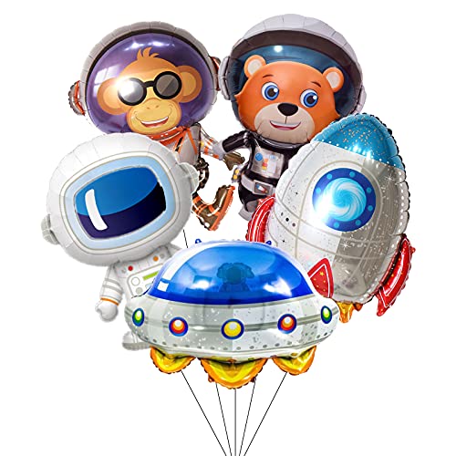 Juego de globos espaciales, 5 unidades, nave espacial, cohetes, espaciadores, suministros para fiestas de cumpleaños, decoración de globos para niños y niñas