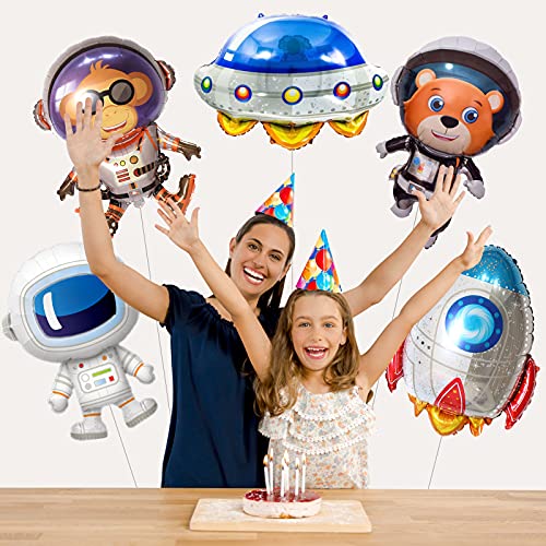 Juego de globos espaciales, 5 unidades, nave espacial, cohetes, espaciadores, suministros para fiestas de cumpleaños, decoración de globos para niños y niñas