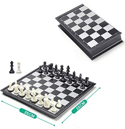 Juego de juego de ajedrez digital con temporizador de juego de ajedrez + tablero magnético plegable de 25 x 25 cm con piezas de ajedrez blanco y negro + 2 reinas extra