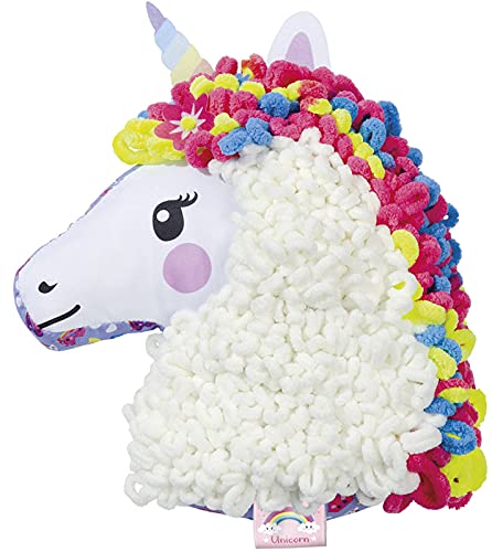 Juego de manualidades de unicornio: cojín de unicornio arcoíris con hilo suave y aguja de ganchillo, regalo para niños