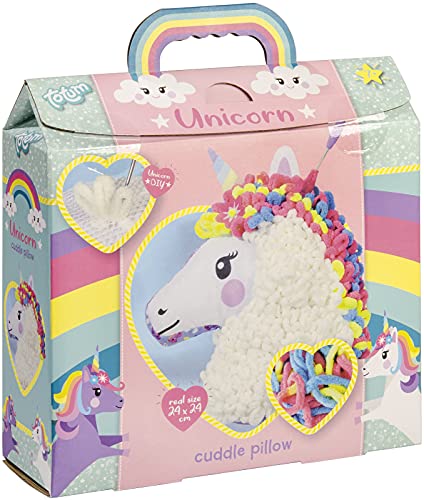 Juego de manualidades de unicornio: cojín de unicornio arcoíris con hilo suave y aguja de ganchillo, regalo para niños