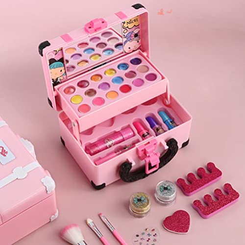 Juego de maquillaje para niños, no tóxico y lavable, set de regalo para niños, juego de maquillaje, regalo para niñas, juguete de maquillaje con maletín para niñas a partir de 3 años