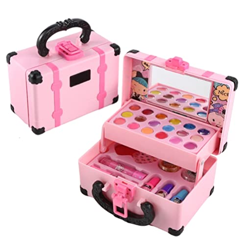 Juego de maquillaje para niños, no tóxico y lavable, set de regalo para niños, juego de maquillaje, regalo para niñas, juguete de maquillaje con maletín para niñas a partir de 3 años