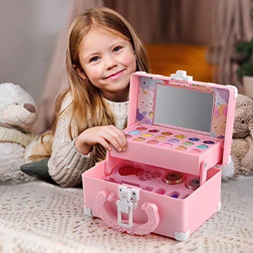 Juego de maquillaje para niños, no tóxico y lavable, set de regalo para niños, juego de maquillaje, regalo para niñas, juguete de maquillaje con maletín para niñas a partir de 3 años