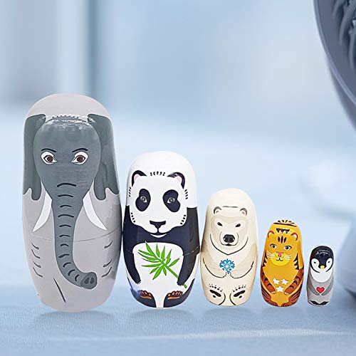 Juego de muñecas de anidación tradicional ruso, 5 unids/set de dibujos animados elefante panda oso tigre pingüino matryoshka regalo anidación muñeca