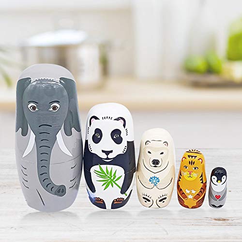 Juego de muñecas de anidación tradicional ruso, 5 unids/set de dibujos animados elefante panda oso tigre pingüino matryoshka regalo anidación muñeca