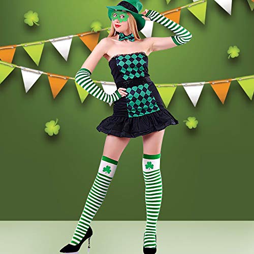 Juego de San Patricio Accesorios CHIFOOM 3PCS Conjunto de Decoración de Día de San Patricio, Gafas de Trébol, Guantes de Trébol, Calcetines de Trébol, Disfraz de Fiesta de Foto Verde