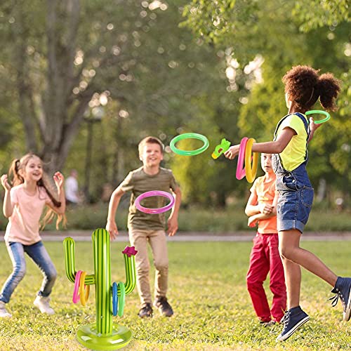 Juego Inflable de Lanzamiento, Juego Inflable con Anillos, Anillos Cactus Inflable, Anillo Hinchable para Nadar y Jugar en Piscina para Adultos y niños