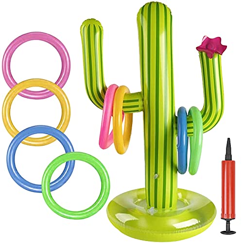 Juego Inflable de Lanzamiento, Juego Inflable con Anillos, Anillos Cactus Inflable, Anillo Hinchable para Nadar y Jugar en Piscina para Adultos y niños