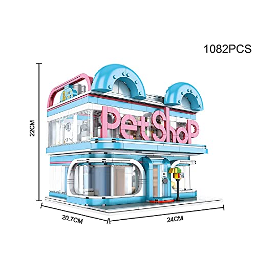 Juegos de construcción de casas modulares, 1082 piezas de 3 capas tienda de mascotas MOC, kits de modelos de arquitectura de bricolaje, bloques de construcción de Street View compatibles con Lego