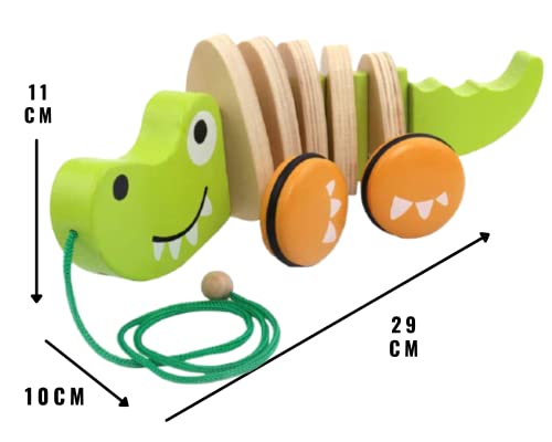 Juguete de Arrastre de Madera Ecológica para Niños y Bebes Cuidando el Medio Ambiente. En Caja Cumpleaños o Navidad. COCODRILO