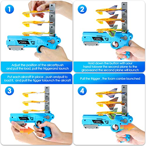 Juguete de avión catapulta de espuma para niños de 3 a 12 años (azul)