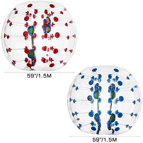 Juguete de bola hinchable de 1,2/1,5 m de diámetro, bola-burbuja hinchable para rebotar, se hincha en 5 minutos. Bolas para rebotar, para niños y adultos., 2pcs 1.5M Red Blue Dot