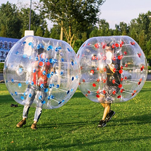 Juguete de bola hinchable de 1,2/1,5 m de diámetro, bola-burbuja hinchable para rebotar, se hincha en 5 minutos. Bolas para rebotar, para niños y adultos., 2pcs 1.5M Red Blue Dot