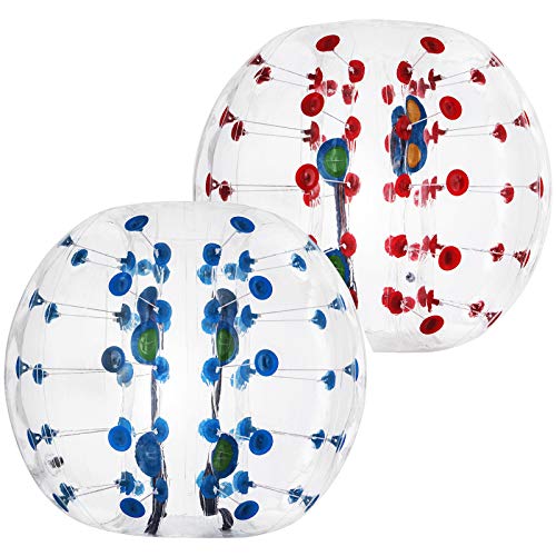 Juguete de bola hinchable de 1,2/1,5 m de diámetro, bola-burbuja hinchable para rebotar, se hincha en 5 minutos. Bolas para rebotar, para niños y adultos., 2pcs 1.5M Red Blue Dot