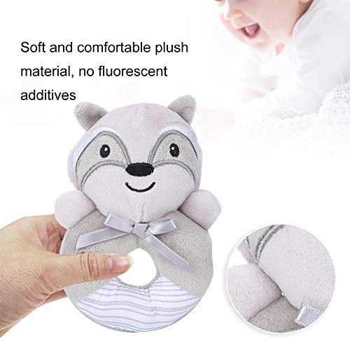 Juguete de sonajero en forma de O para bebés, campanas de mano Animal de dibujos animados Sonajero Muñeca de peluche Juguete reconfortante para bebés de 0 a 3 años(Tanuki)