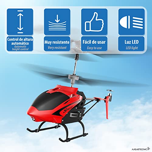 JUGUETECNIC │ Helicóptero Teledirigido para Niños Phantom │ Batería Recargable y Emisora 2.4 GHz de 3.5 Canales │ 22 cm de Longitud Vuelo Interior / Exterior │Ideal para iniciación