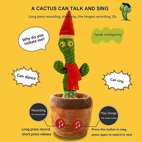 Juguetes con sonido Juguete de cactus de baile con brillo ligero, ropa de navidad de peluche de cactus, imitando lo que dices, cactus canta 120 canciones, baile juguetes de cactus for niños adultos Ar