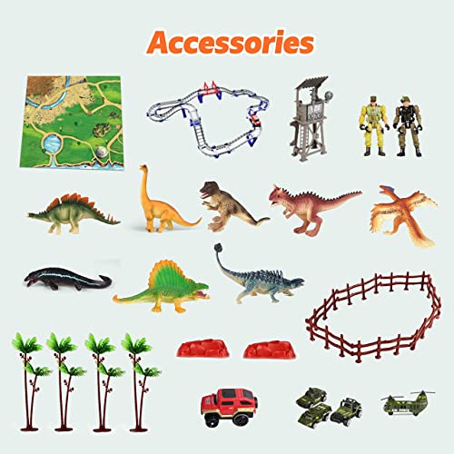 Juguetes De Dinosaurios JurAsico Mundial Figura 25 Piezas | Juego De Tren De Pista De Coche De Carrera Realista para Niños, Juego De Dinosaurio Juguete Educativo De Aprendizaje para Niñas & Niños