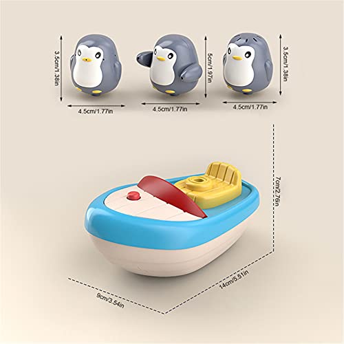 Juguetes de pingüino de baño para bebés, 4 piezas de juego de juguetes de barco que incluyen un barco de baño con pilas y 3 juguetes de pingüino de baño, regalos de cumpleaños para niños y niñas N/a/a