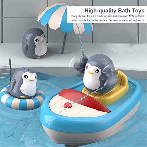 Juguetes de pingüino de baño para bebés, 4 piezas de juego de juguetes de barco que incluyen un barco de baño con pilas y 3 juguetes de pingüino de baño, regalos de cumpleaños para niños y niñas N/a/a