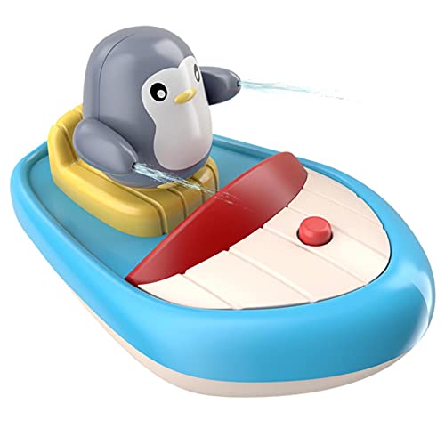 Juguetes de pingüino de baño para bebés, 4 piezas de juego de juguetes de barco que incluyen un barco de baño con pilas y 3 juguetes de pingüino de baño, regalos de cumpleaños para niños y niñas N/a/a