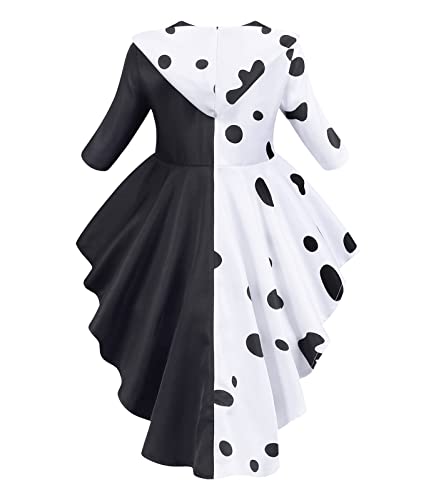 Jurebecia Disfraz de Cruella Deville Niño Cruella Peluca de Chicas Disfraz Cruella Niñas Vestido Carnaval Halloween Nero 5-6 Años