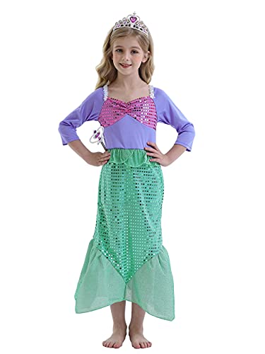 Jurebecia Mermaid Costume Niñas Vestir Fiesta de Lujo Cumpleaños Cosplay Dress Niños Vestidos con Accesorios 2-3 Años